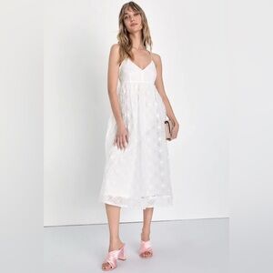 Lulus Radiate Elegance Ivory Floral Tulle Midi Dress